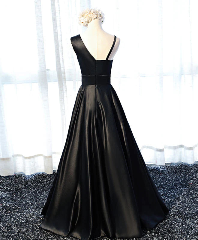 Elegant Satin A-Line Asymmetrical Neck Modern Glamorous Floor Length Prom Dress