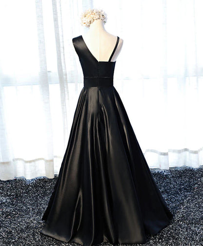 Elegant Satin A-Line Asymmetrical Neck Modern Glamorous Floor Length Prom Dress