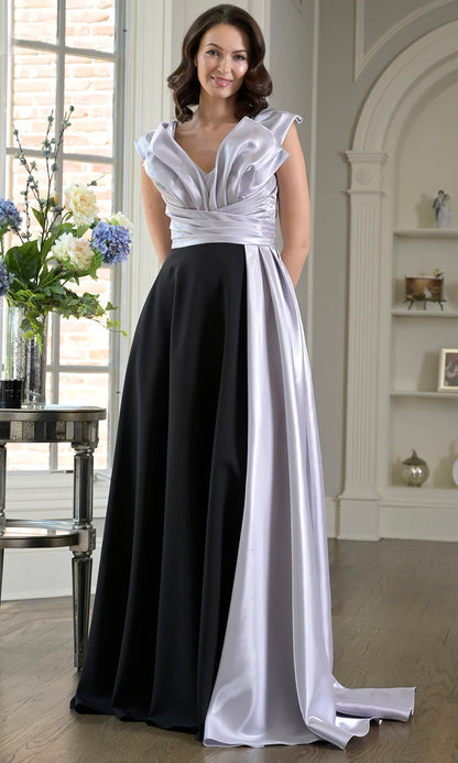 Chic A-Line V-Neck Sleeveless Closed Back Floor Length Mother of the Bride Dresses