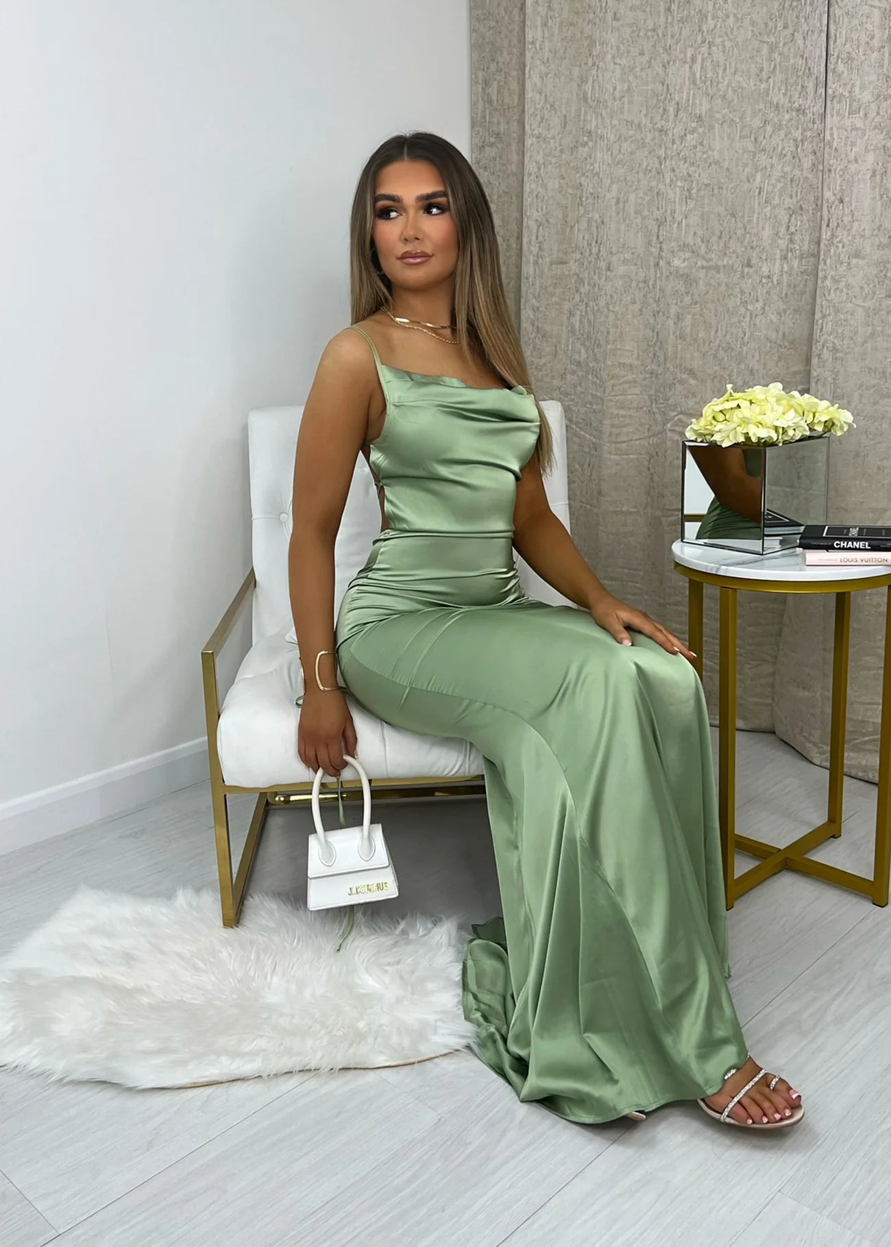 Chic Cowl Neck Cross-Back Spaghetti Strap High Slit Mermaid Floor-Length Evening Dress