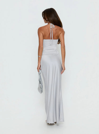 Chic Form-Fitting Halter V-Neck Sleeveless Open Back Corset Maxi Evening Dress