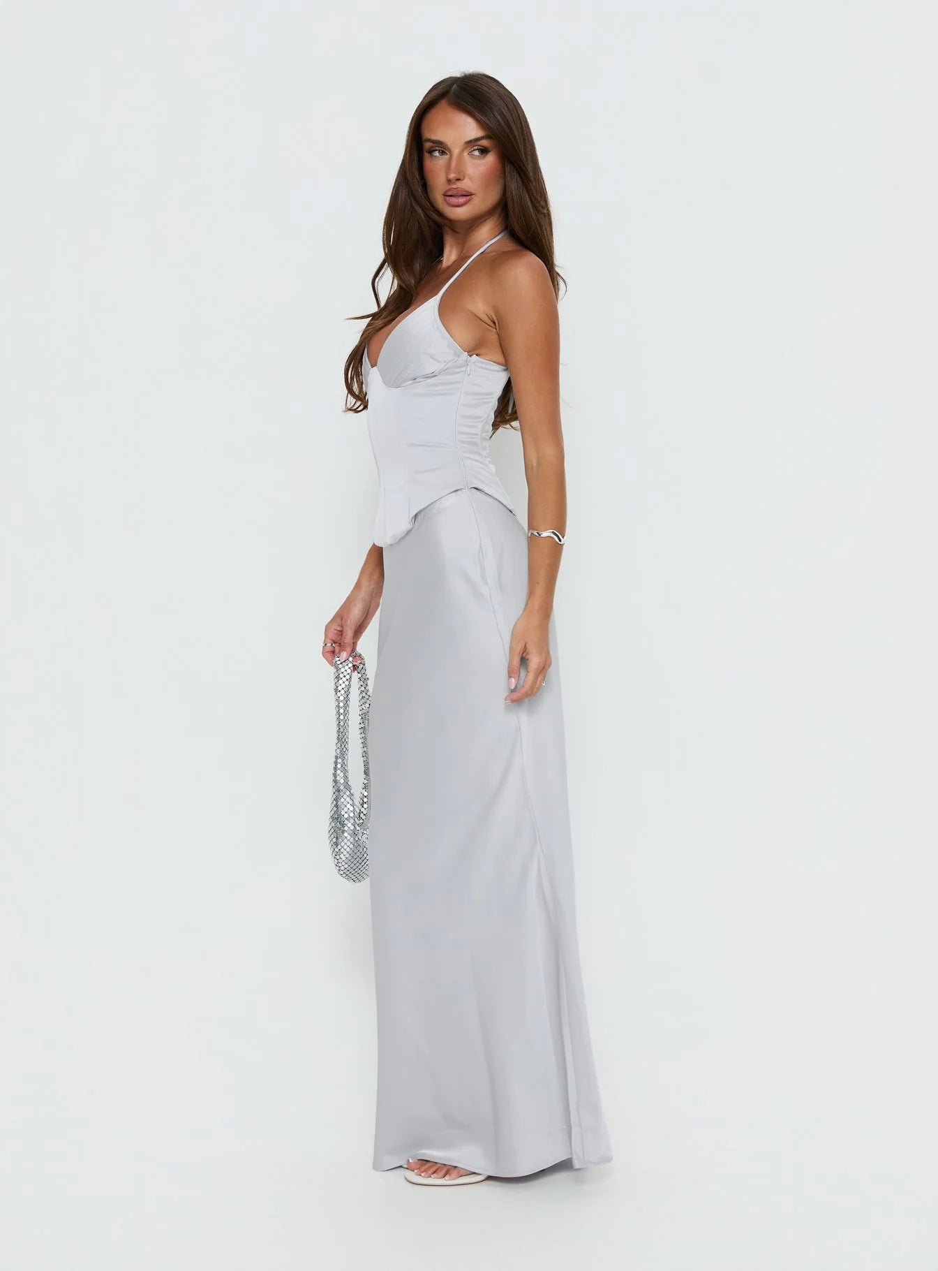 Chic Form-Fitting Halter V-Neck Sleeveless Open Back Corset Maxi Evening Dress