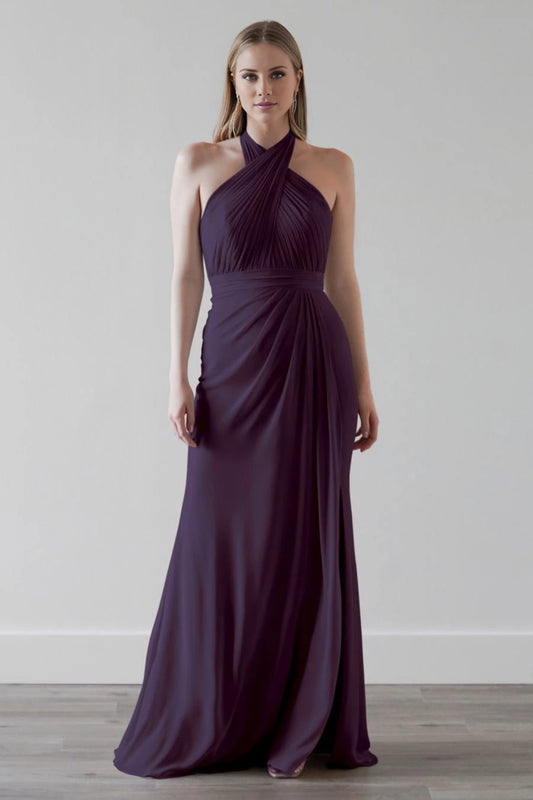Chic Mermaid Halter Neck Sleeveless Open Back Floor-Length Evening Dress
