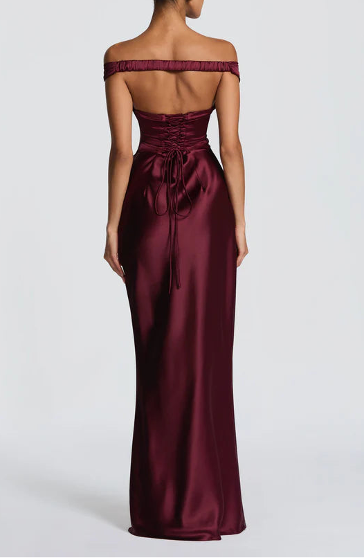 Chic Satin Mermaid Off-Shoulder Lace-Up Back Ruched Floor Length Prom Dress