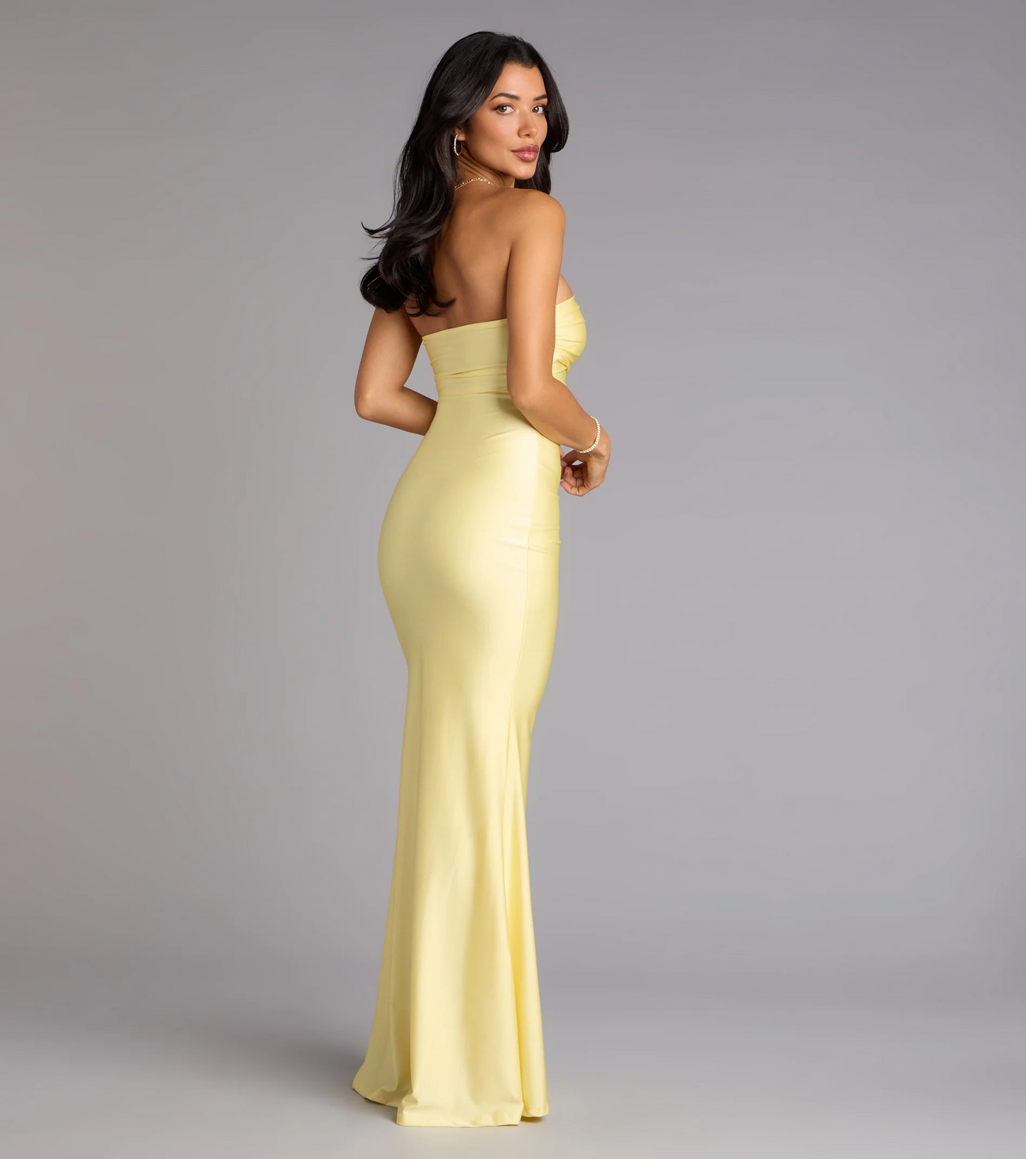 Elegant Mermaid Strapless Open Back Slit Pastel Floor Length Evening Dress