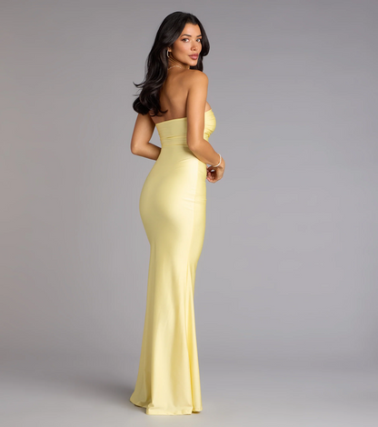 Elegant Mermaid Strapless Open Back Slit Pastel Floor Length Evening Dress