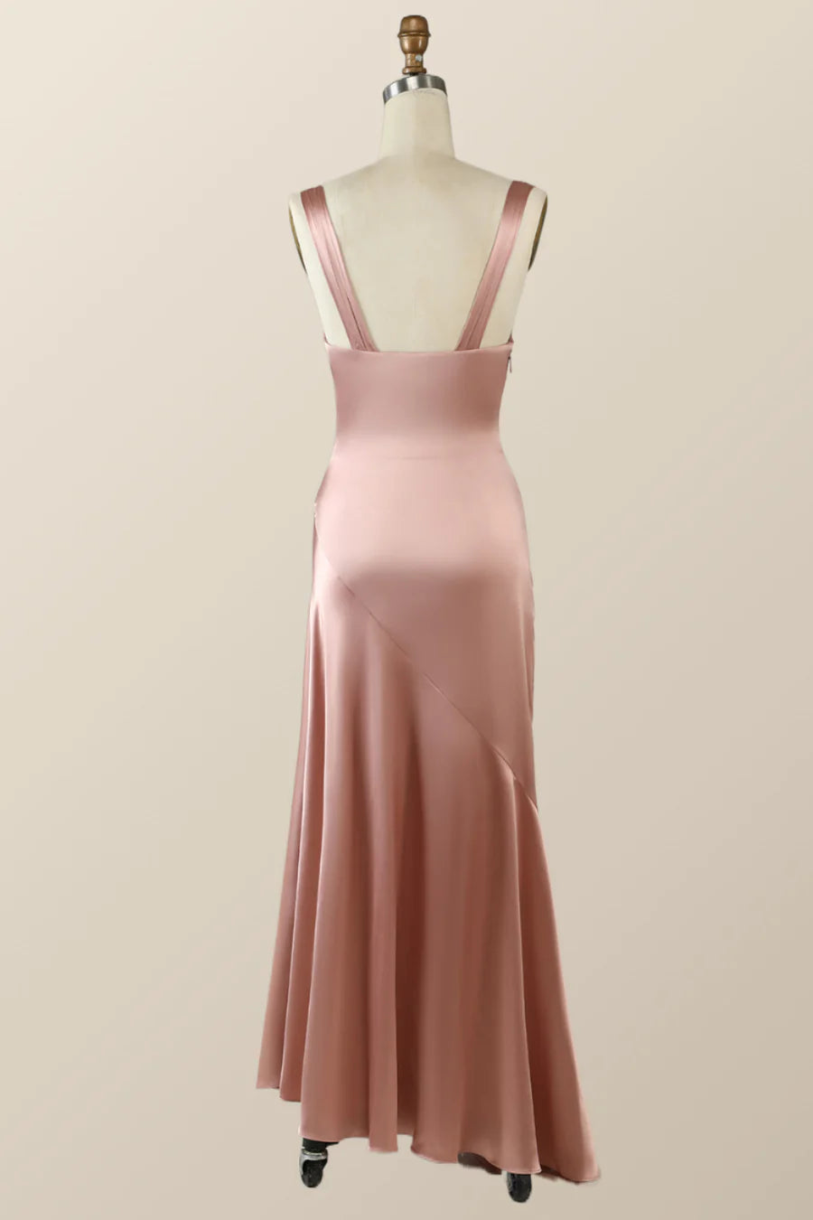 Chic Mermaid V-Neck Spaghetti Straps Slit Floor Length Satin Formal Prom Dress