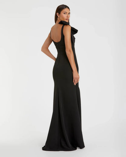 Chic One-Shoulder Bow Detail Ruched Waist Mermaid Floor-Length Evening Dress