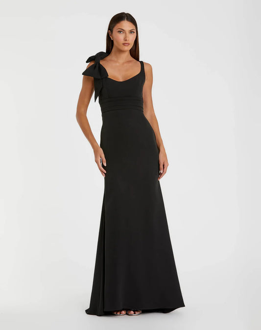Chic One-Shoulder Bow Detail Ruched Waist Mermaid Floor-Length Evening Dress