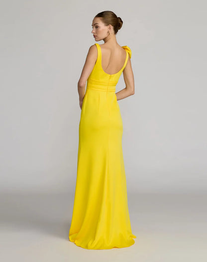 Chic One-Shoulder Bow Detail Ruched Waist Mermaid Floor-Length Evening Dress