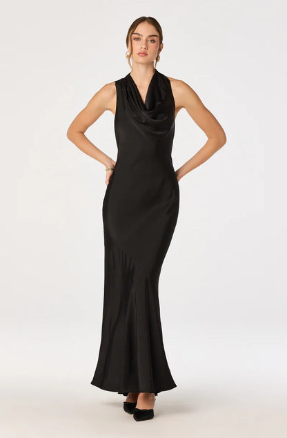 Chic Satin Mermaid Halter Sleeveless Open-Back Back-Zip Maxi Evening Dresses