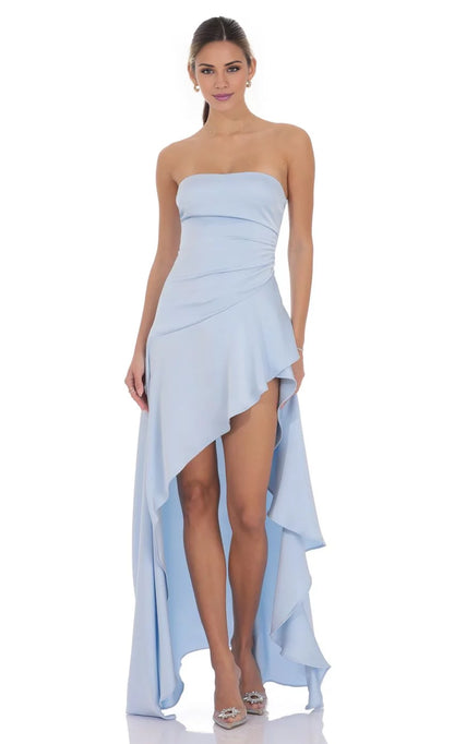 Chic Sheath Strapless Ruched Asymmetrical High-Low Prom Dress