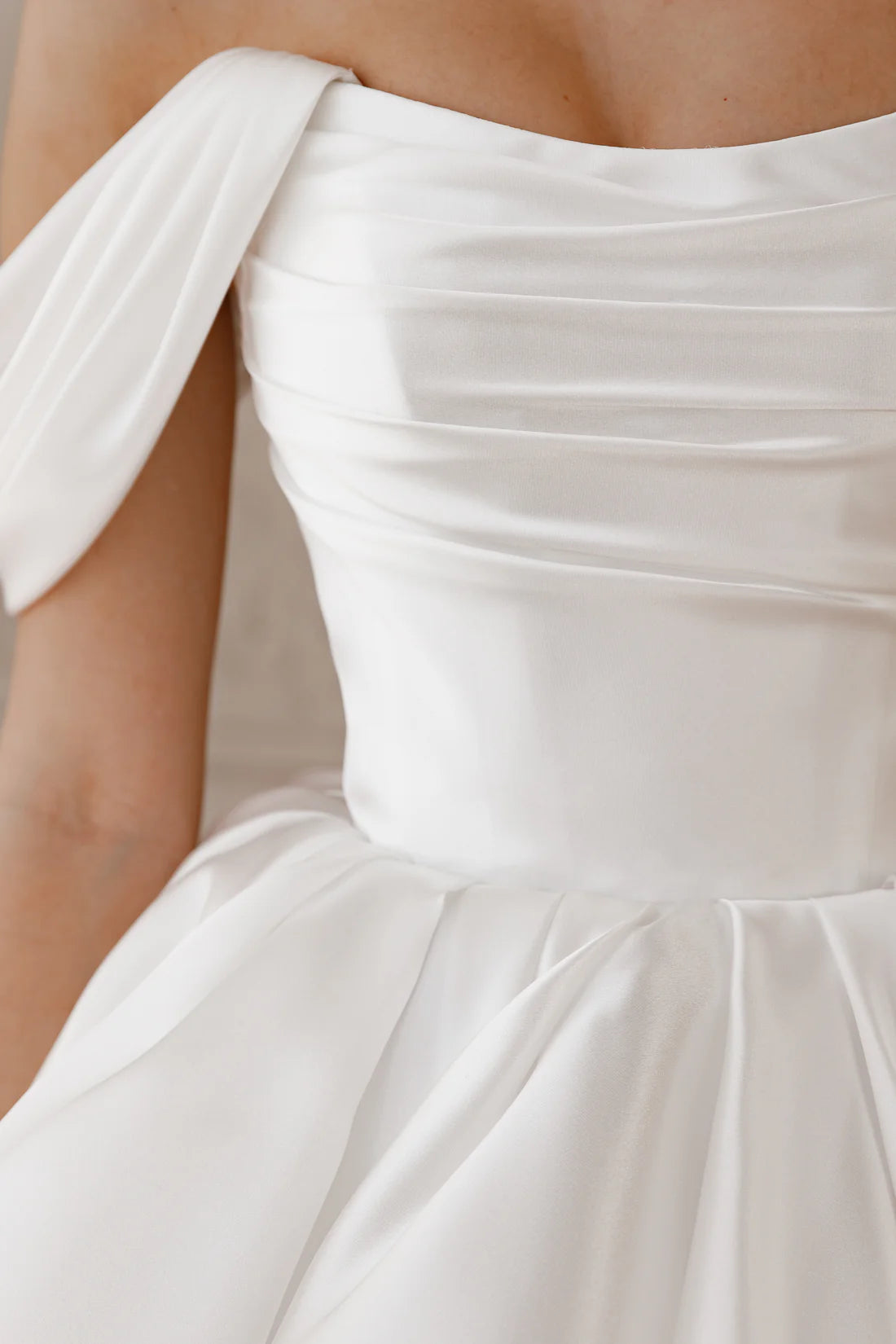 Chic Simple Satin A-Line Off-the-Shoulder Draped Lace-up Short Wedding Dresses