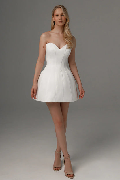 Chic Simple Satin A-Line Sweetheart Strapless Lace-up Back Mini Wedding Dresses