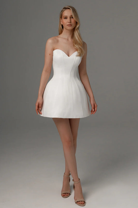 Chic Simple Satin A-Line Sweetheart Strapless Lace-up Back Mini Wedding Dresses