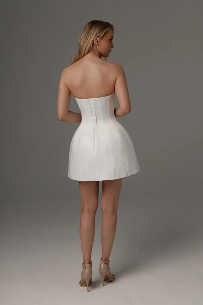 Chic Simple Satin A-Line Sweetheart Strapless Lace-up Back Mini Wedding Dresses