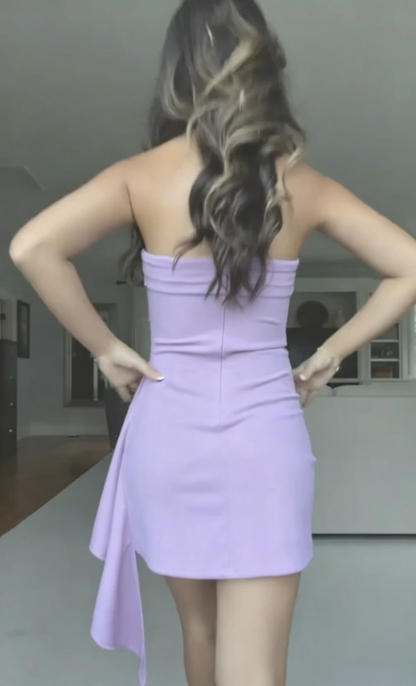 Chic Bodycon Strapless Ruched Front Plain Zip Back Draped Ruffle Mini Homecoming Dress