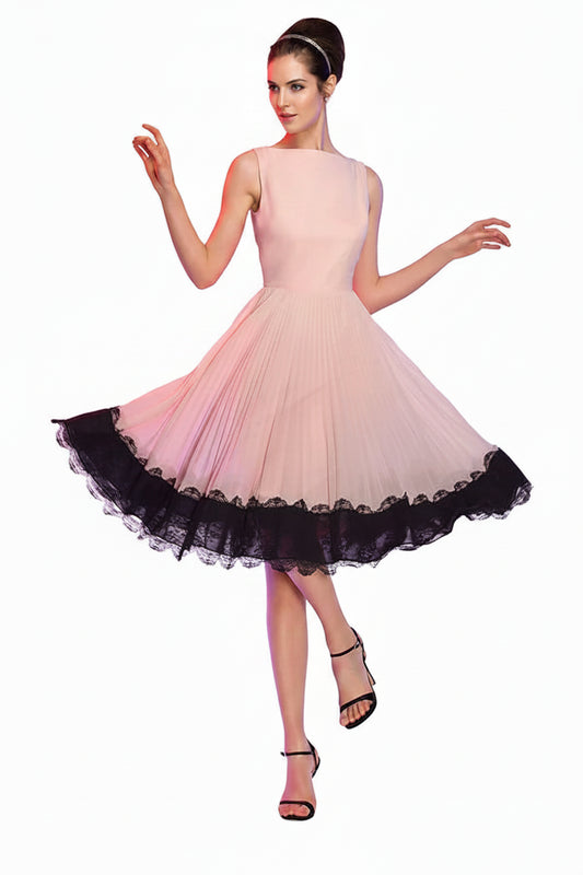 Chic Chiffon A-Line Boat Neck Sleeveless Zipper Back Knee-Length Homecoming Dresses