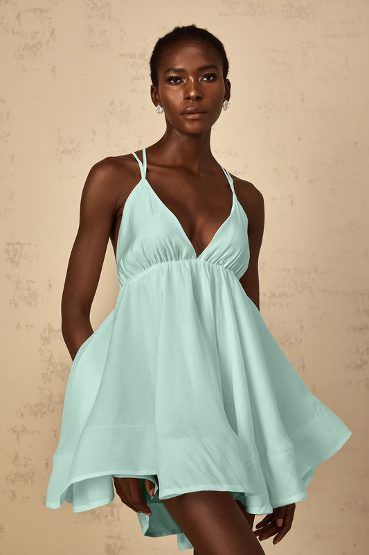 Chic Chiffon A-Line Deep V-Neck Spaghetti Strap Criss-Cross Open Back Short Homecoming Dresses