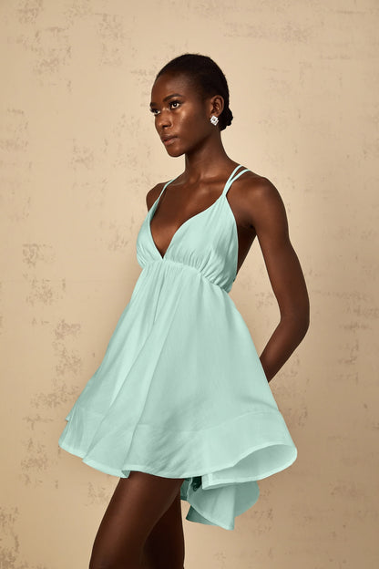 Chic Chiffon A-Line Deep V-Neck Spaghetti Strap Criss-Cross Open Back Short Homecoming Dresses