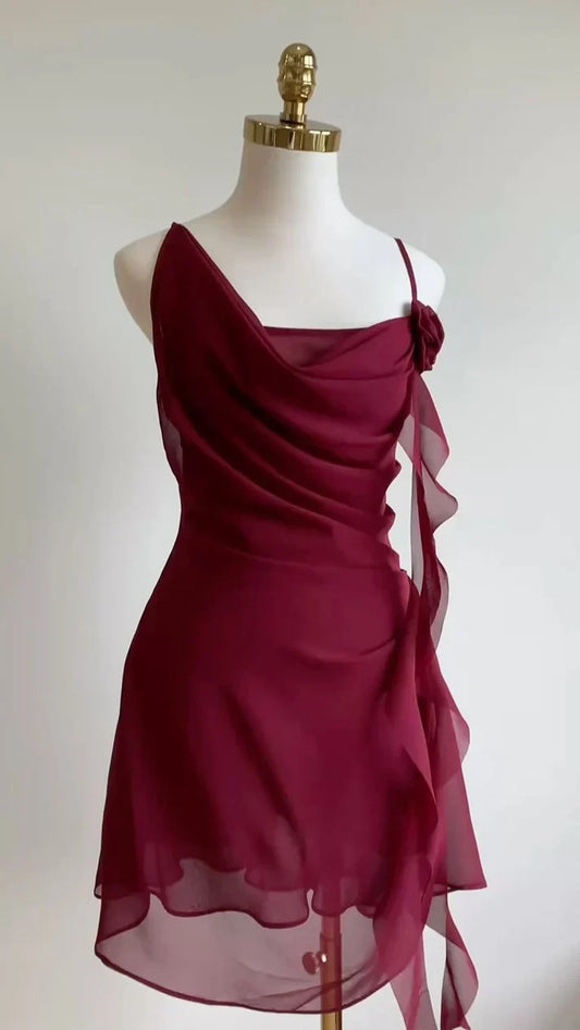 Chic Chiffon A-Line Draped Cowl Neck Sleeveless Criss-Cross Open Back Short Homecoming Dresses