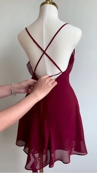 Chic Chiffon A-Line Draped Cowl Neck Sleeveless Criss-Cross Open Back Short Homecoming Dresses