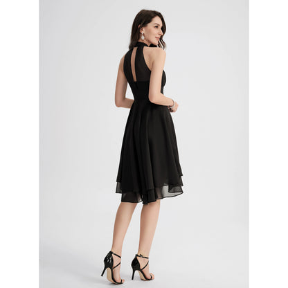 Chic Chiffon A-Line Halter Neck Sleeveless Keyhole Back High-Low Homecoming Dresses