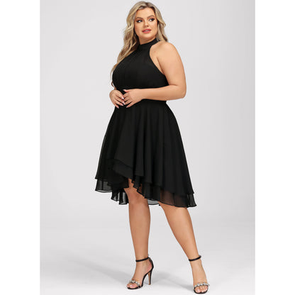Chic Chiffon A-Line Halter Neck Sleeveless Keyhole Back High-Low Homecoming Dresses