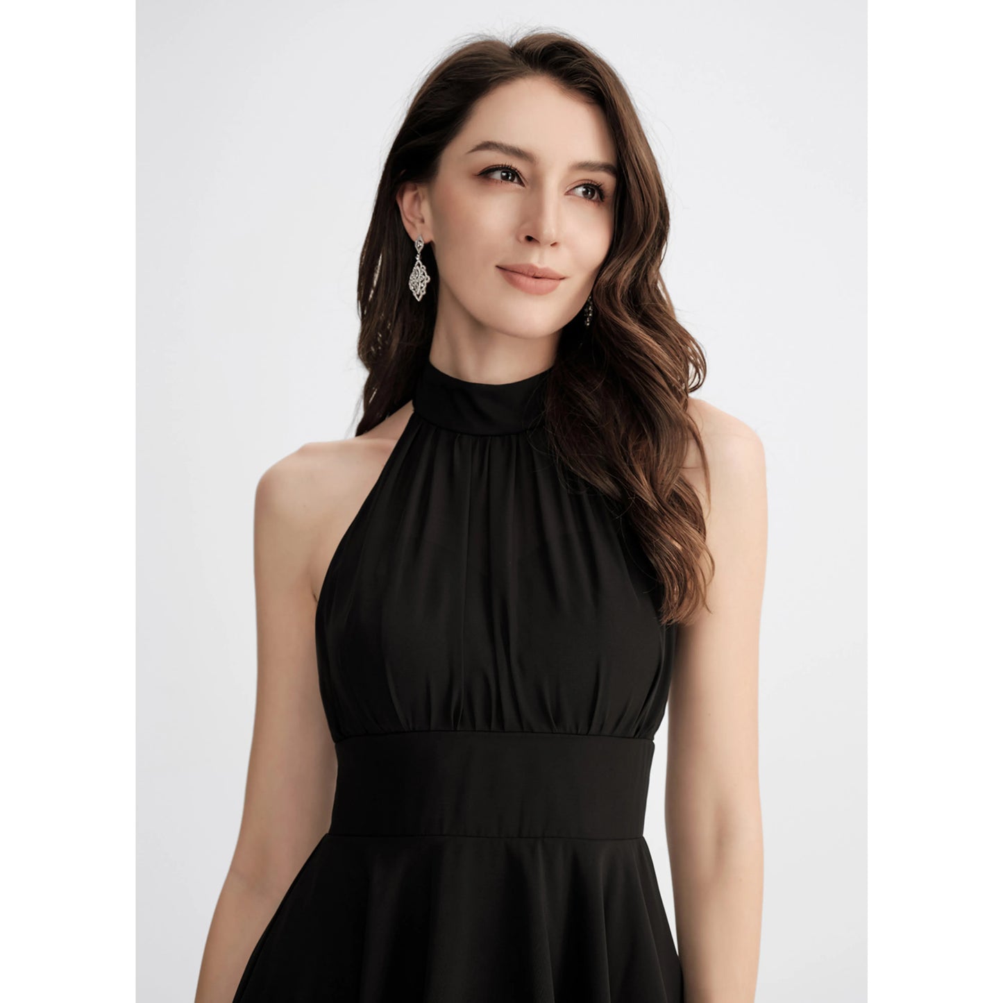 Chic Chiffon A-Line Halter Neck Sleeveless Keyhole Back High-Low Homecoming Dresses