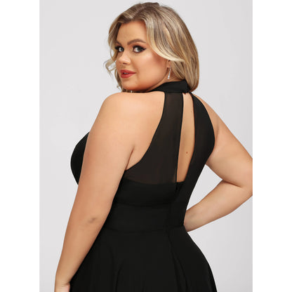 Chic Chiffon A-Line Halter Neck Sleeveless Keyhole Back High-Low Homecoming Dresses