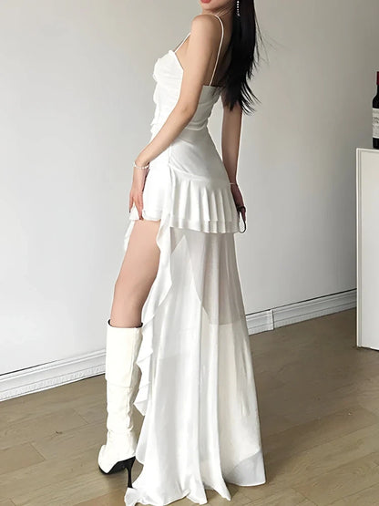 Chic Chiffon A-Line Sweetheart Sleeveless Simple Back High-Low Length Homecoming Dresses