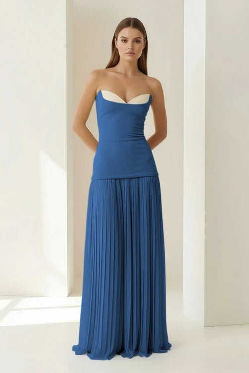 Chic Chiffon A-Line Sweetheart Strapless Sleeveless Lace-Up Back Floor-Length Evening Dresses