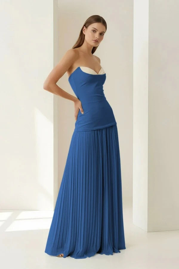 Chic Chiffon A-Line Sweetheart Strapless Sleeveless Lace-Up Back Floor-Length Evening Dresses
