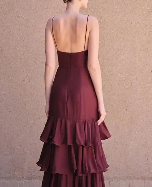 Chic Chiffon Mermaid Deep V-Neck Spaghetti Strap Open Back Floor-Length Prom Dresses