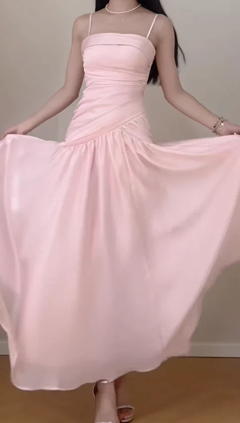 Chic Chiffon Satin A-Line Strapless Sleeveless Straight Back Floor-Length Prom Dresses