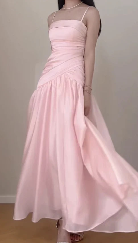 Chic Chiffon Satin A-Line Strapless Sleeveless Straight Back Floor-Length Prom Dresses