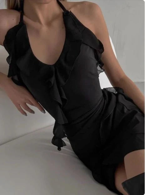 Chic Chiffon Sheath V-Neck Sleeveless Open Back Asymmetrical Ruffled Mini Homecoming Dresses
