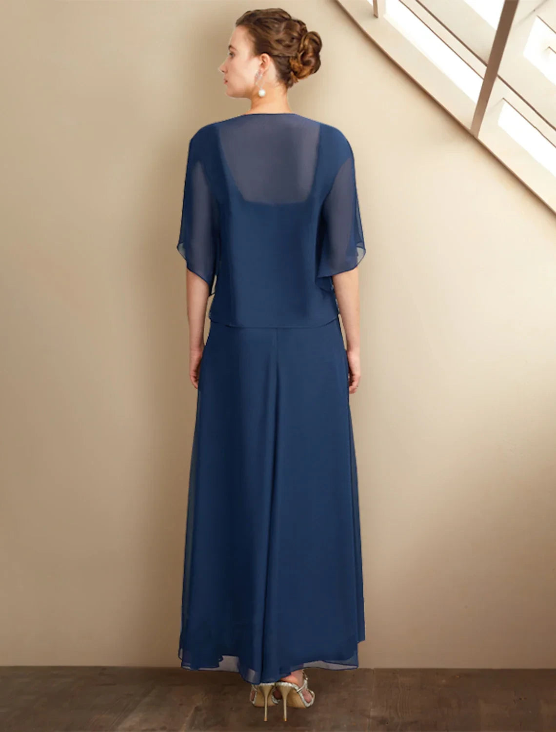 Chic Lace Chiffon A-Line Square Neck Cap Sleeve Square Back Asymmetrical Length Two-Piece Mother of the Bride Dresses
