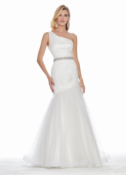 Chic Mermaid One-Shoulder Sleeveless Beaded Flared Ivory Long Prom Dresses Women