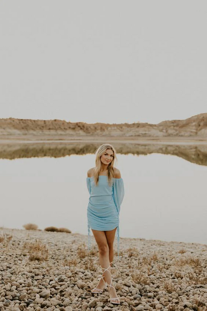 Chic Ruched Off-Shoulder Long Sleeve Tie-Back Mini Bodycon Homecoming Dresses