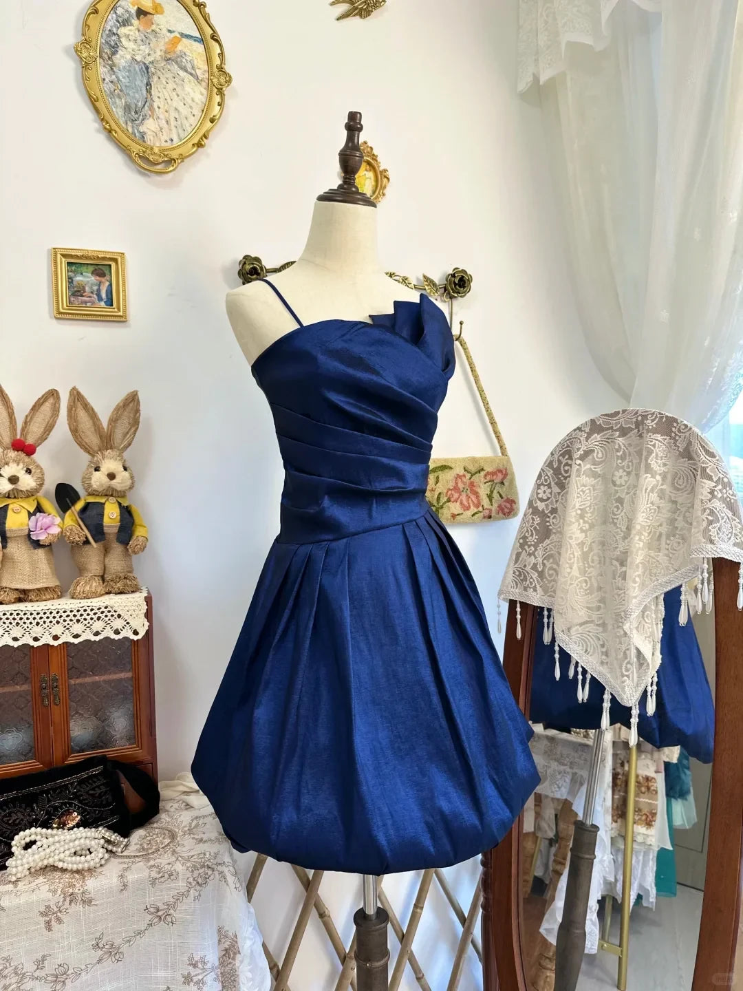 Chic Satin A-Line Asymmetrical Strapless Spaghetti Strap Zipper Back Short Homecoming Dresses