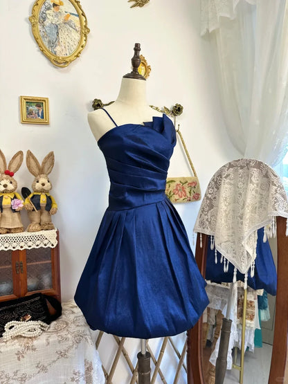 Chic Satin A-Line Asymmetrical Strapless Spaghetti Strap Zipper Back Short Homecoming Dresses