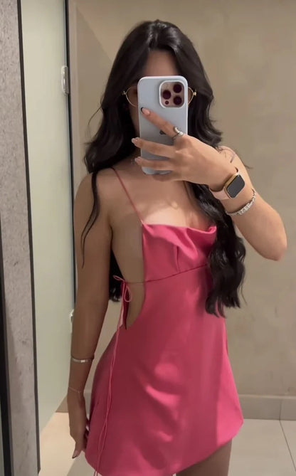 Chic Satin A-Line Cowl Neck Sleeveless Open Back Mini Homecoming Dresses