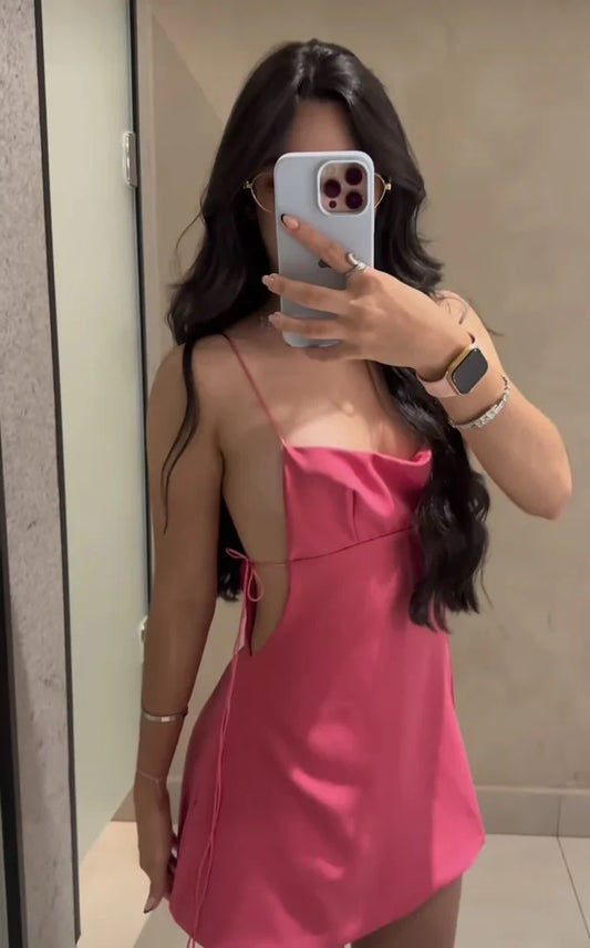 Chic Satin A-Line Cowl Neck Sleeveless Open Back Mini Homecoming Dresses