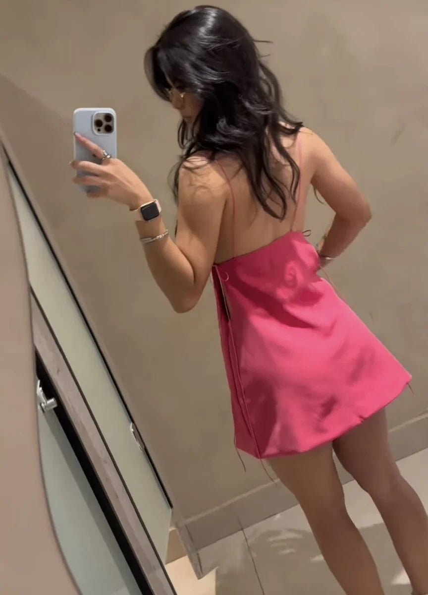 Chic Satin A-Line Cowl Neck Sleeveless Open Back Mini Homecoming Dresses