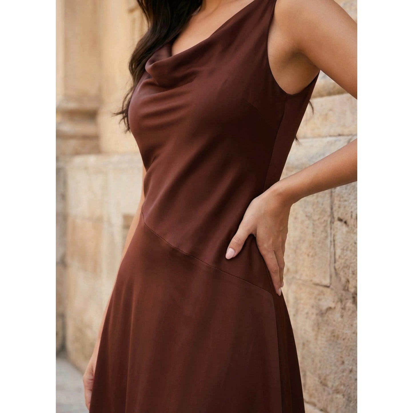 Chic Satin A-Line Cowl Neck Sleeveless Open Back Tie Above Knee Homecoming Dresses