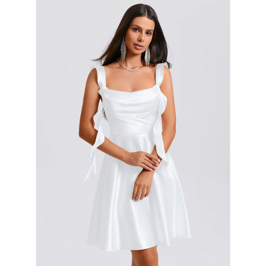 Chic Satin A-Line Cowl Neck Sleeveless Square Back Short Homecoming Dresses