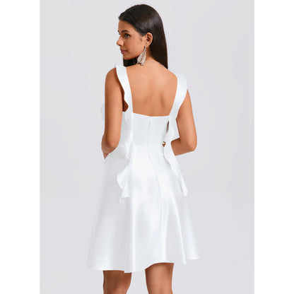 Chic Satin A-Line Cowl Neck Sleeveless Square Back Short Homecoming Dresses