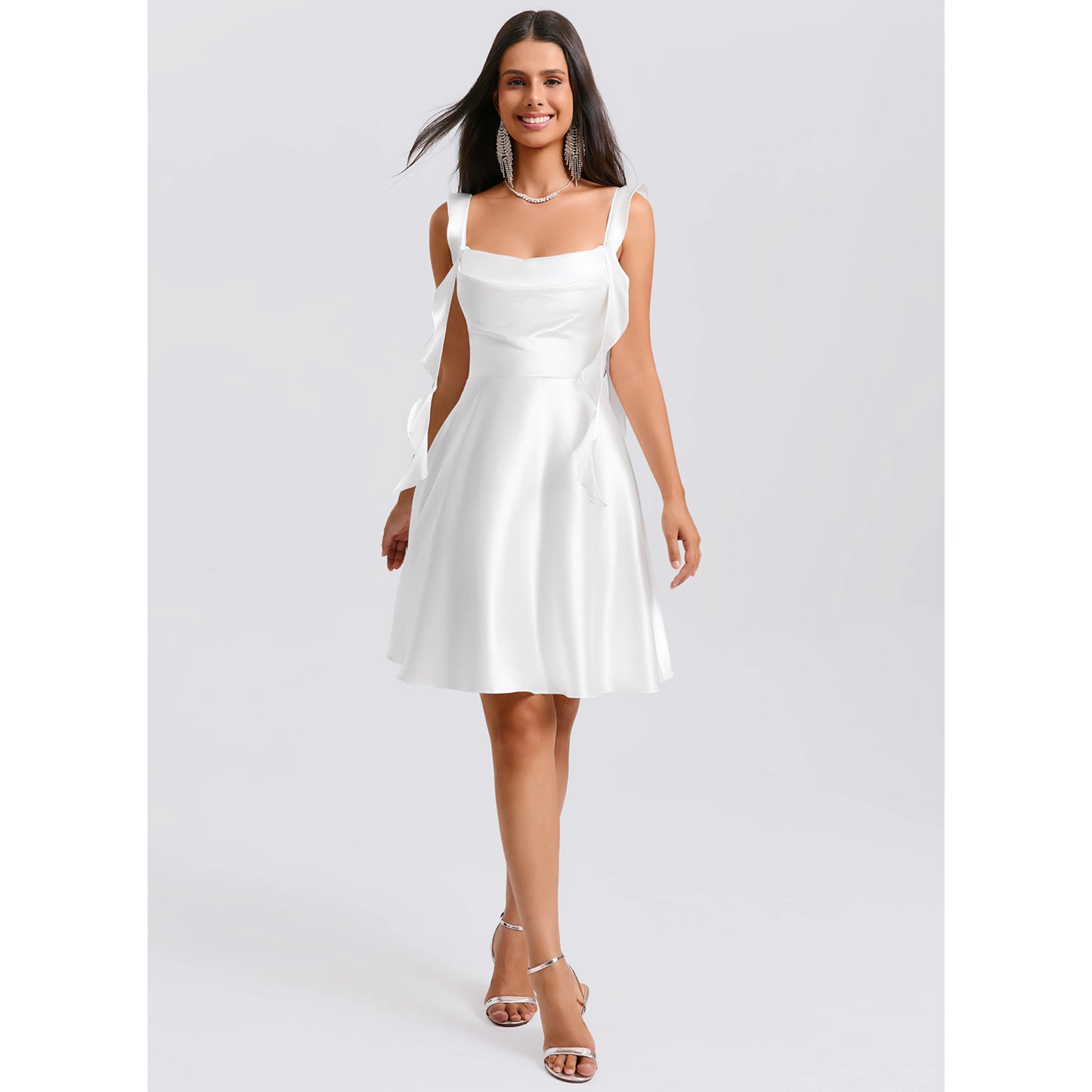Chic Satin A-Line Cowl Neck Sleeveless Square Back Short Homecoming Dresses