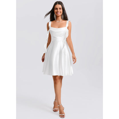 Chic Satin A-Line Cowl Neck Sleeveless Square Back Short Homecoming Dresses